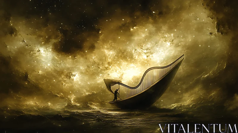 Golden Cosmic Harp Boat