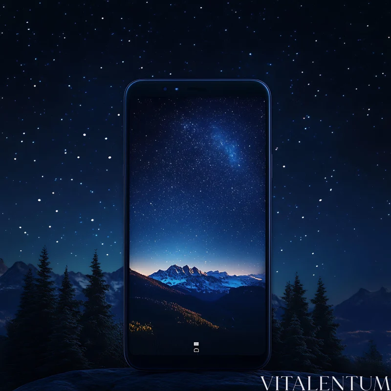 Phone Displaying Night Sky Landscape