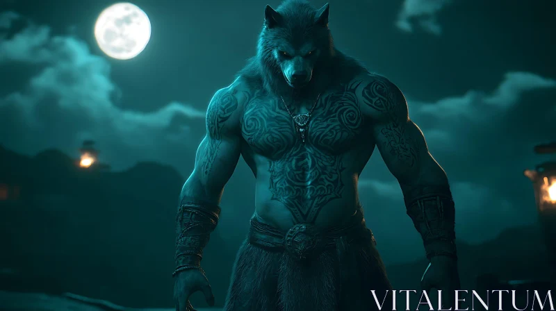 Moonlit Werewolf with Tribal Tattoos