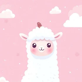 Cute Pink Llama Cartoon Illustration