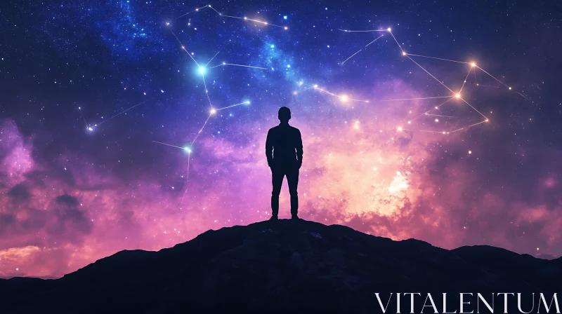 Night Sky Silhouette: Stargazer on a Hill