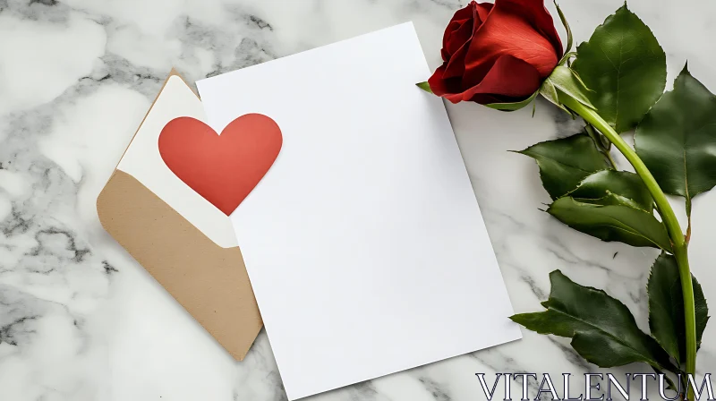 Romantic Stationery with Red Rose Accent
