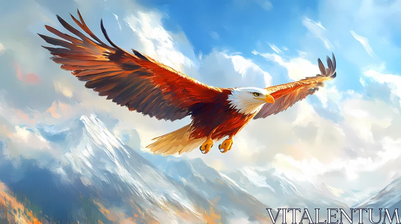 Soaring Eagle in Mountain Landscape