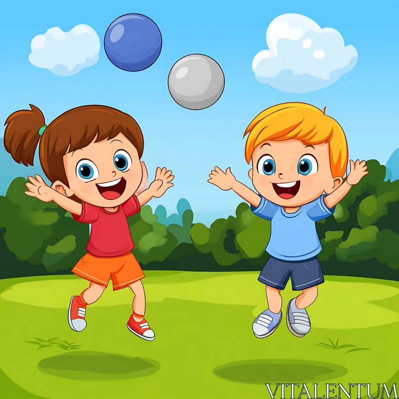 Joyful Kids Cartoon Illustration