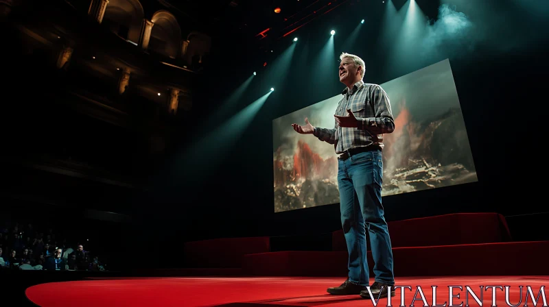 Man Giving Talk on Red Stage