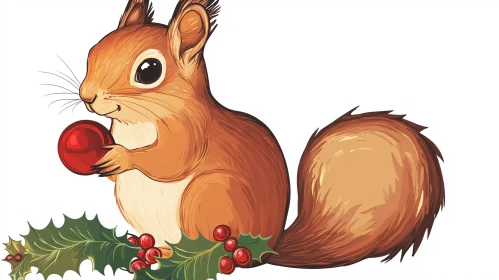 Squirrel Holding Christmas Ball Art