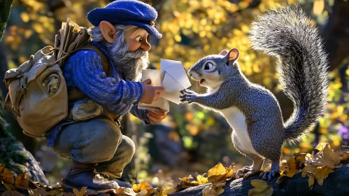 Squirrel Receiving Mail from Gnome