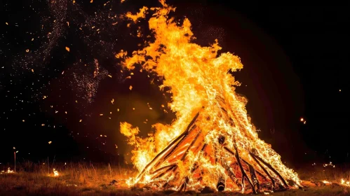 Enchanting Bonfire: Fiery Sparks Illuminate the Night