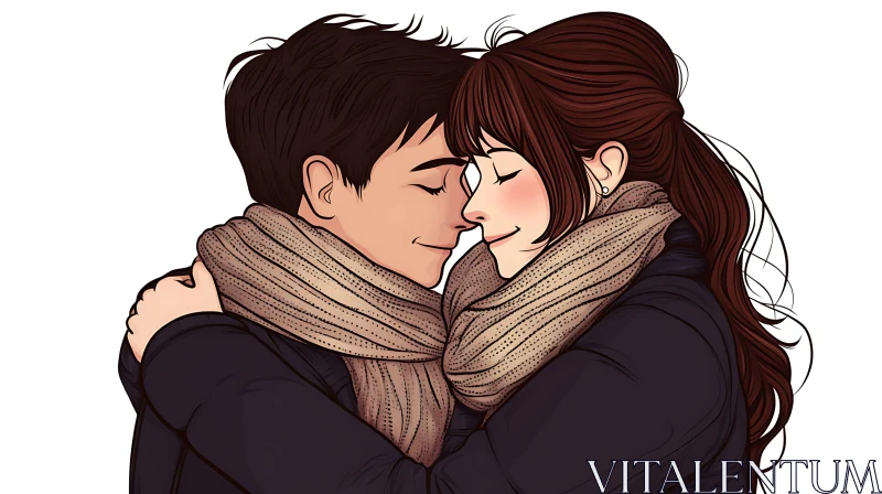 Cartoon Couple Share Affection Art
