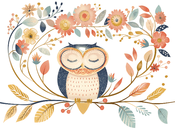 Serene Owl with Floral Accents