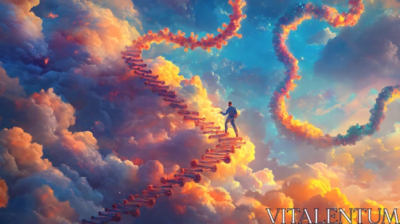 Man Climbing Cloud Staircase Art