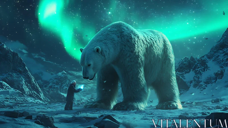 Giant Polar Bear in Winter Landscape