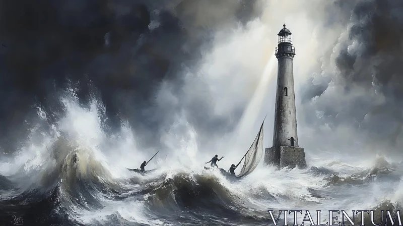 Seascape with Lighthouse and Stormy Weather