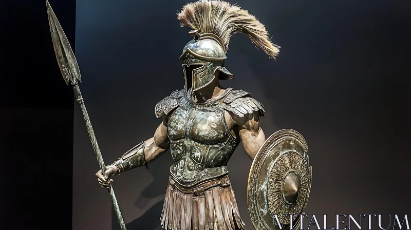 Bronze Warrior Sculpture with Spear