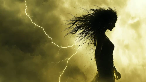 Silhouette of a Woman in Storm