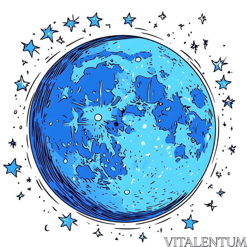 Whimsical Blue Moon with Starry Surroundings