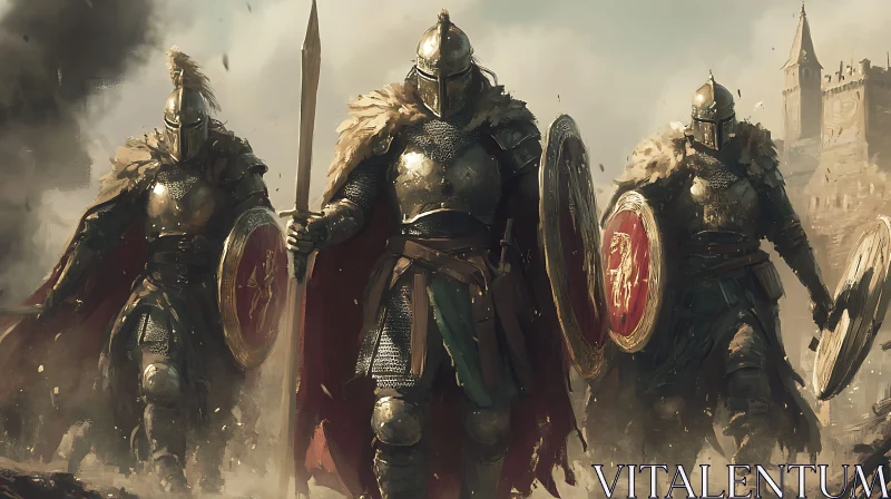 Armored Warriors in Medieval Cityscape
