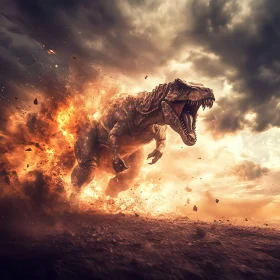 Prehistoric Beast Unleashed: Dinosaur in Explosion
