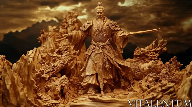 Detailed Wood Carving of a Noble Warrior