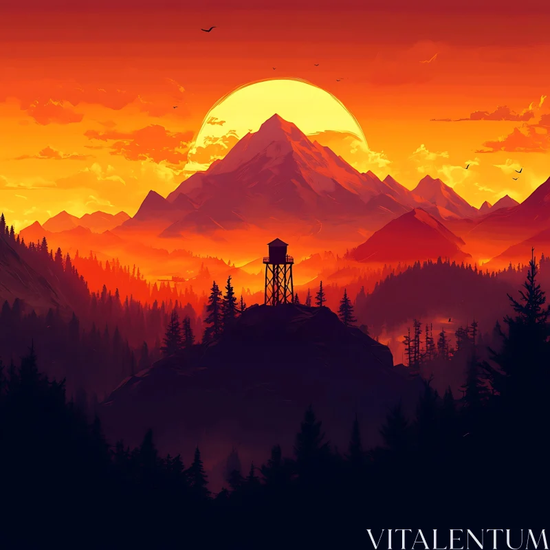 Sunset Silhouette Mountain and Forest