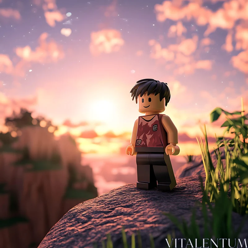 Toy Figure Contemplates Sunset