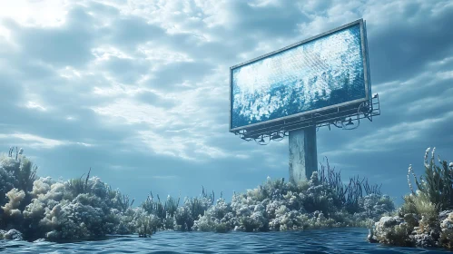 Floating Billboard in Dreamy Landscape