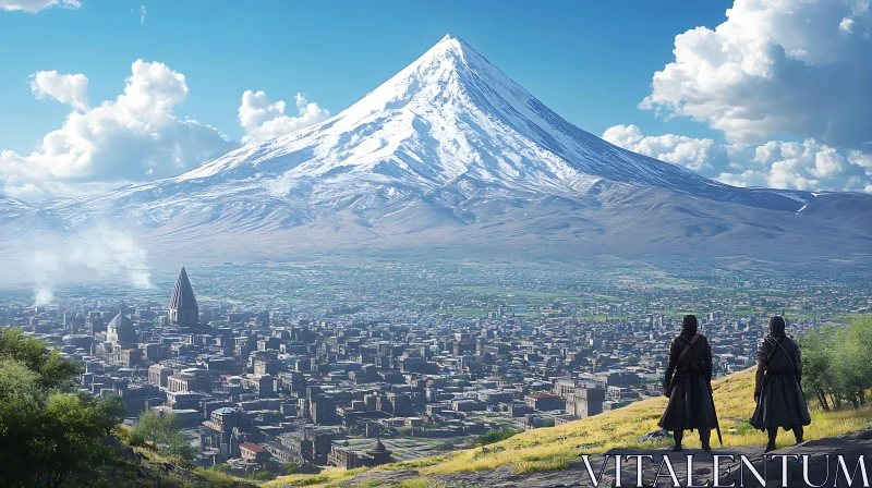 Snowy Peak Mountain Over City