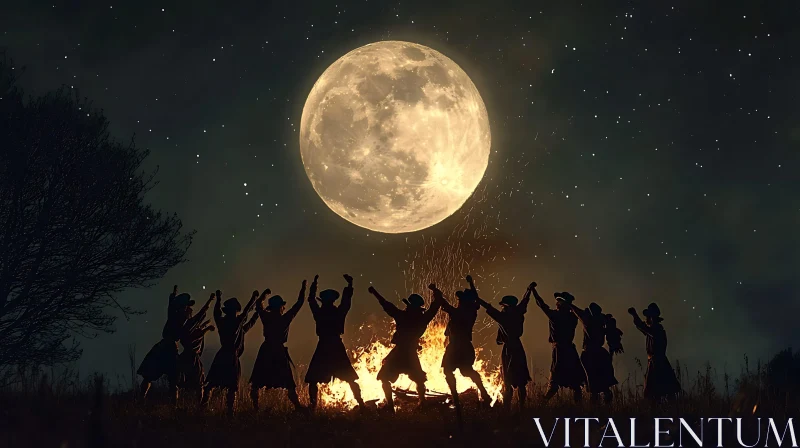 Circle Dance by Firelight Under Moonlight