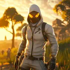 Futuristic Hooded Character in Field