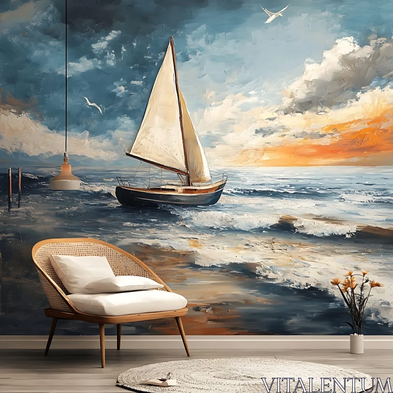 Ocean View Painting with Chair