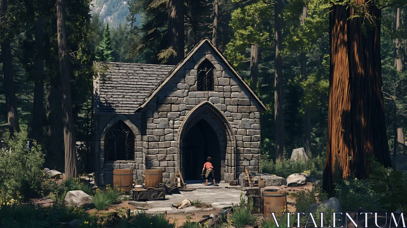 Rustic Forest Stone House