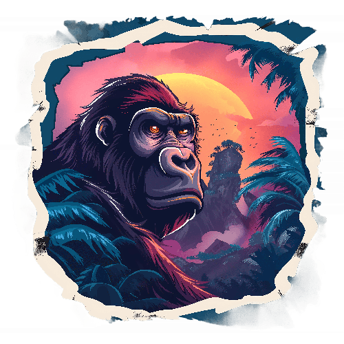 Gorilla in Jungle at Sunset - Tropical T-Shirt Art