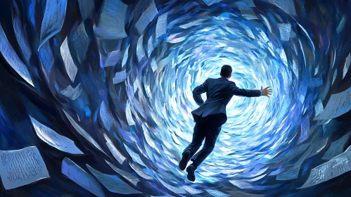 Man in Document Vortex Artwork