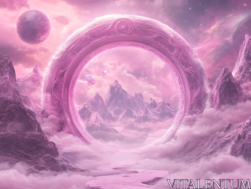 Surreal Pink Landscape with Portal