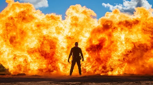 Silhouette in Front of Fireball