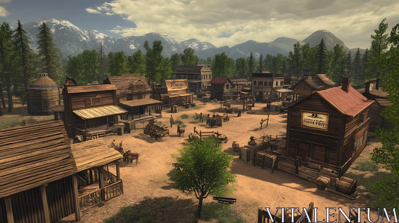 Old West Town Landscape with Mountain Backdrop