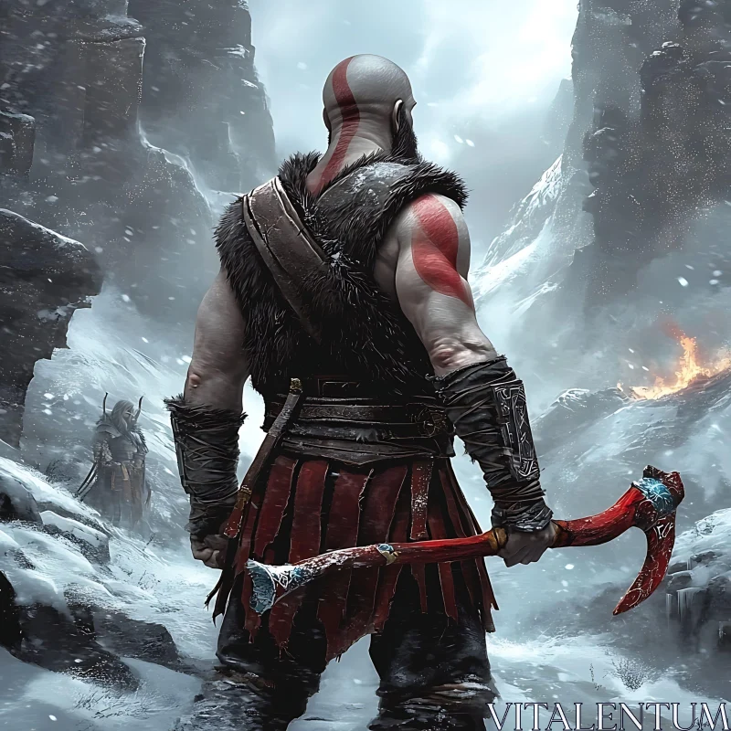 A warrior with an axe in winter
