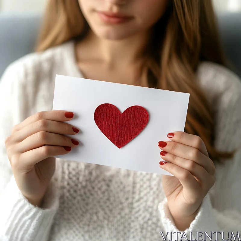 Woman Showing Red Heart Card