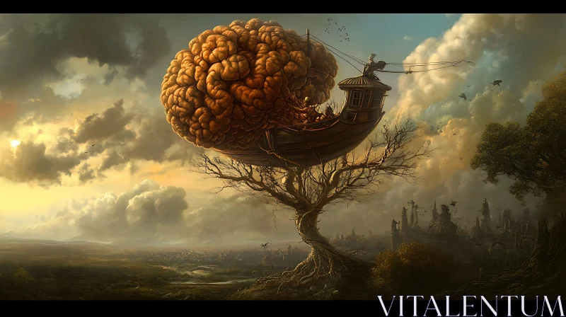 Surreal Brain Tree Boat Landscape