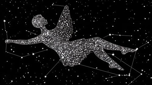 Winged Figure Among Constellations Art