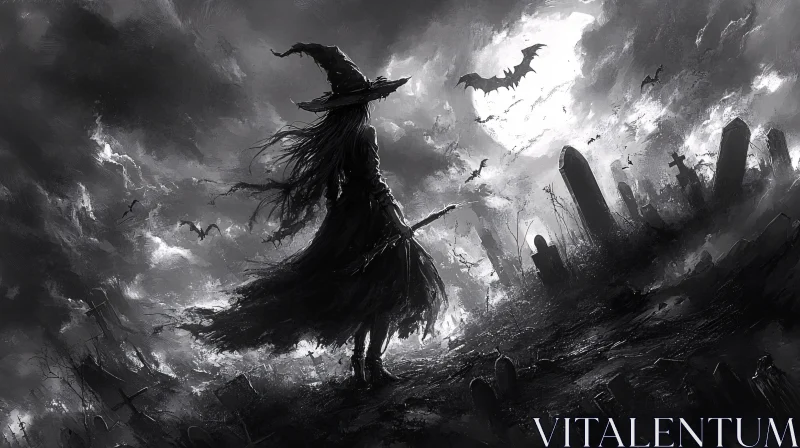 Monochrome Witch in Graveyard Art