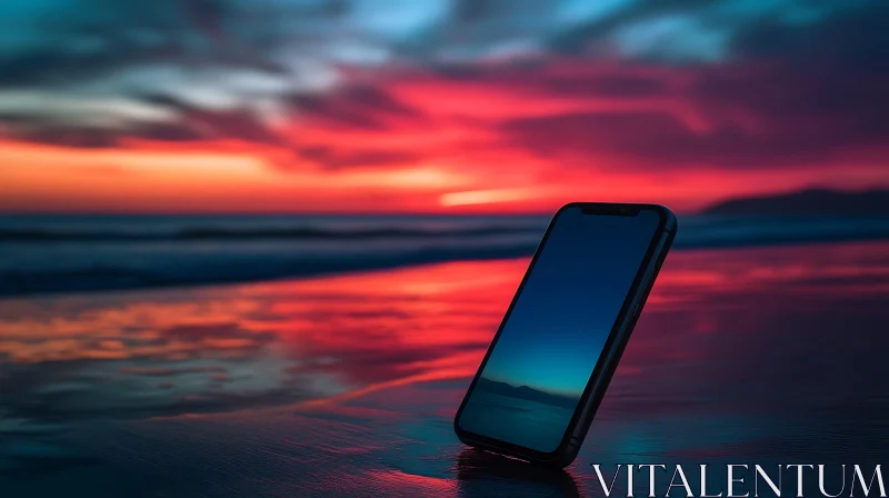 Sunset Beach Phone Reflection