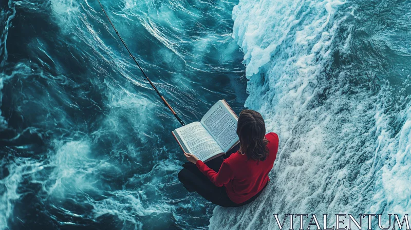 Woman Reading Book by Ocean
