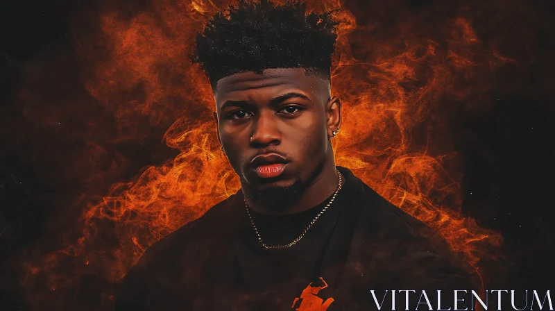 Man's Fierce Gaze Amid Flames