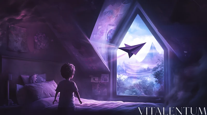Child's Dream: Paper Plane Beyond the Window