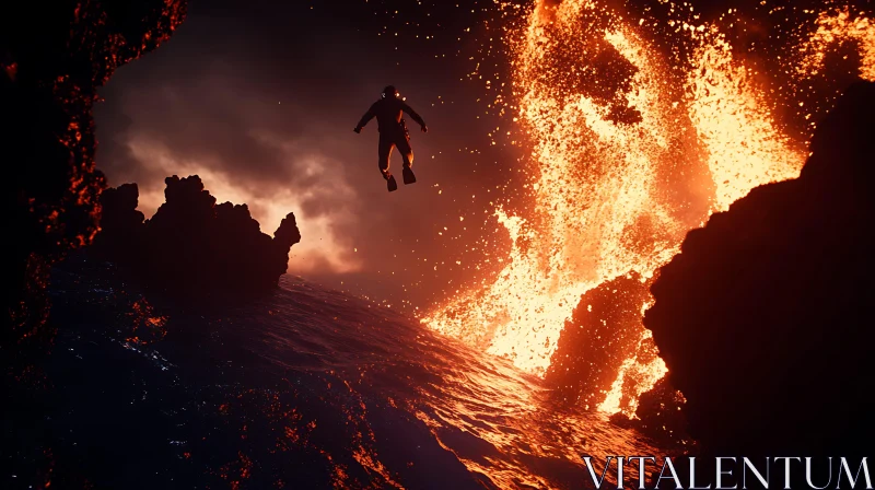 Ocean Diver Near Lava