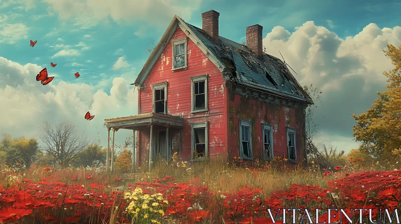 Forgotten Home in a Field of Red