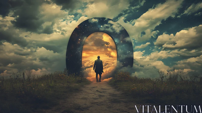 Man Walking to Sky Portal Art