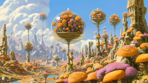 Fantasy Botanical Garden with Floating Flowers
