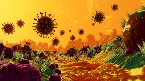 Sci-Fi Landscape with Floating Viruses